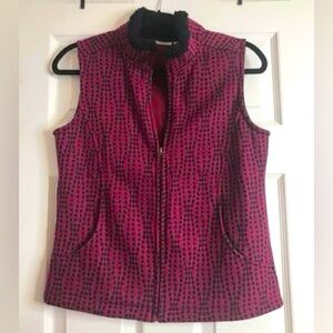 Women's Burgundy Vest with Black Dots, Full Zipper, Size Small (Petite)